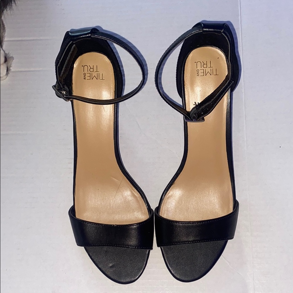 Time and Tru Black Stiletto Heels with Ankle Strap